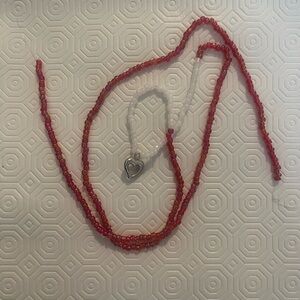 Red Beaded Waist Beads with White Heart Charm